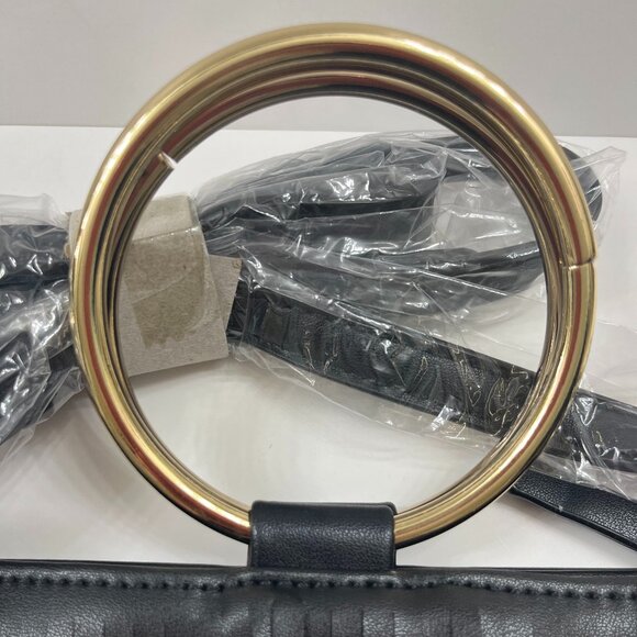 Fringe Tiered /Tassel/ Gold Hoop / Bohemian Crossbody/ Retro 70s - Black - NWT - Picture 4 of 9